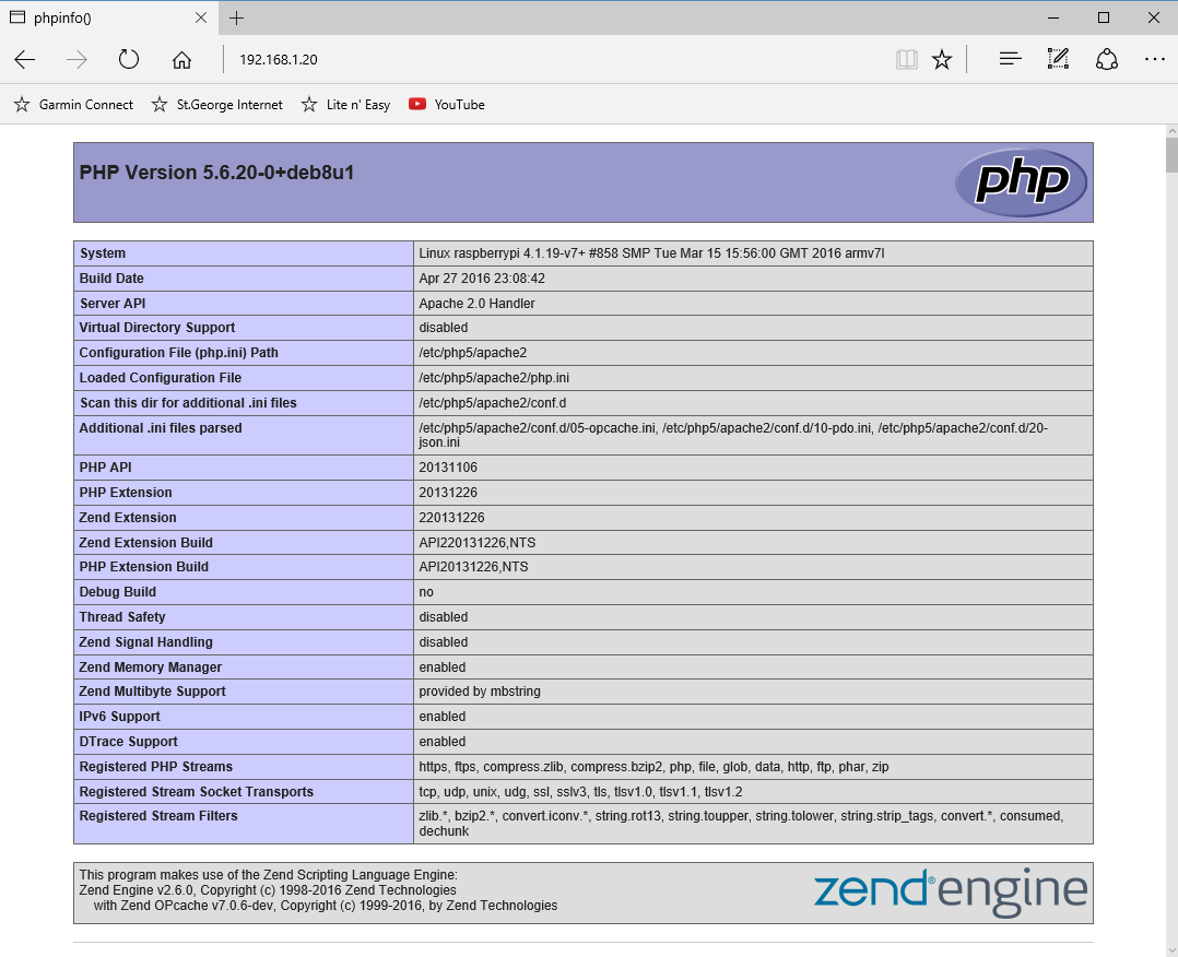 PHP info screenshot