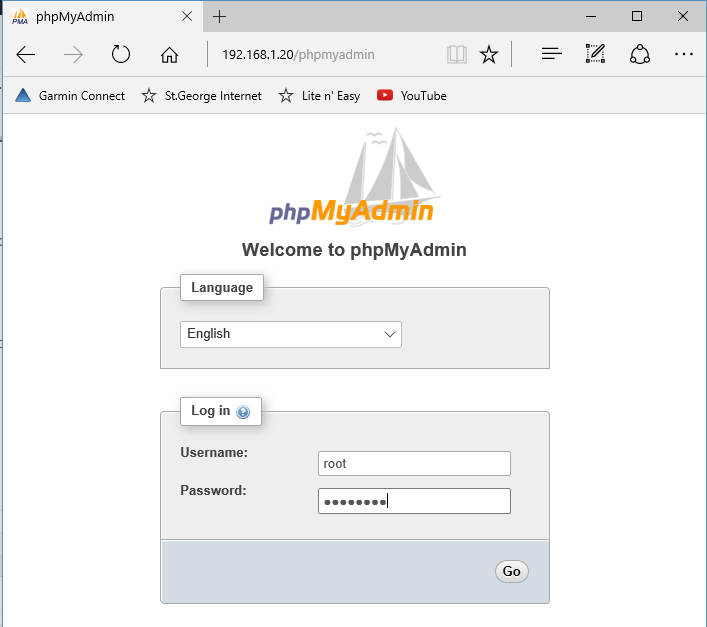PHPMyAdmin Login Page Screenshot