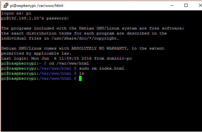 Raspberry Pi remove Apache default index page screenshot