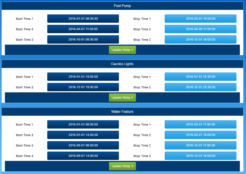 Raspberry Pi Pool Monitor Timers Page